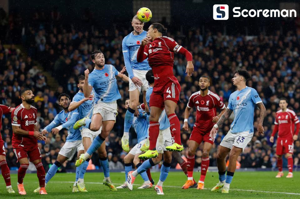맨시티, 리버풀 3-0 완파... 홀란드, PK실축 후 곧바로 헤더골